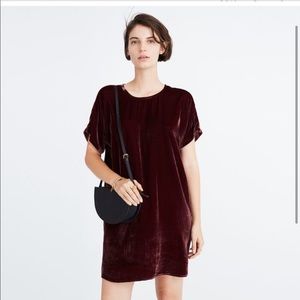 NWT Madewell Velvet Shift Dress with Bow Back